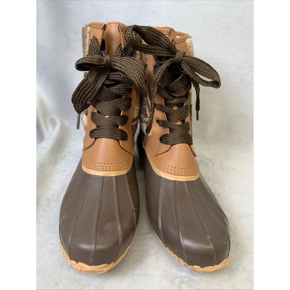 Lands End Duck Boots Women's Size 9.5 Insulated Sherpa Fleece Lined‎ Plaid